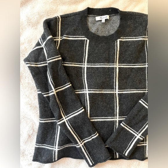 Madewell Black White Double Windowpane Grid Wool Alpaca Blend Sweater Size S - Picture 9 of 11